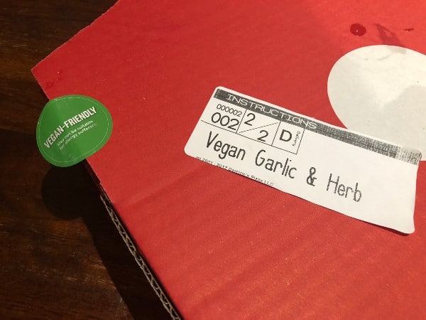 Vegan Dominos pizza box with sticker